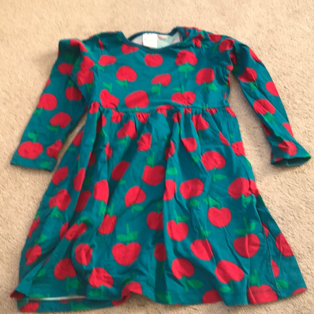 Hanna Andersson Teal Dress with Red Apple Print